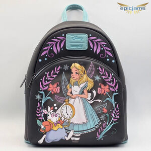 Loungefly Disney Alice In Wonderland Winter Drawing Floral Black Mini Backpack